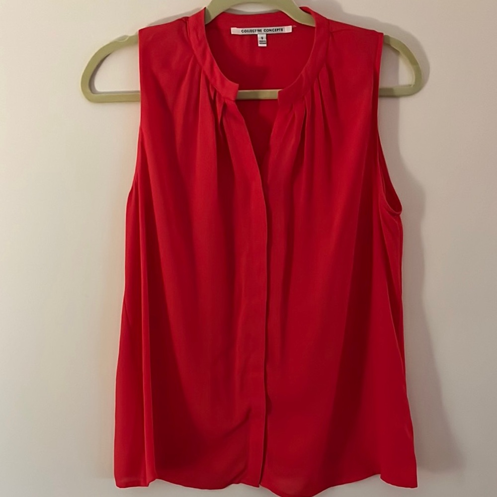 Collective Concepts Dark Pink Buttoned Mandarin Collar Blouse